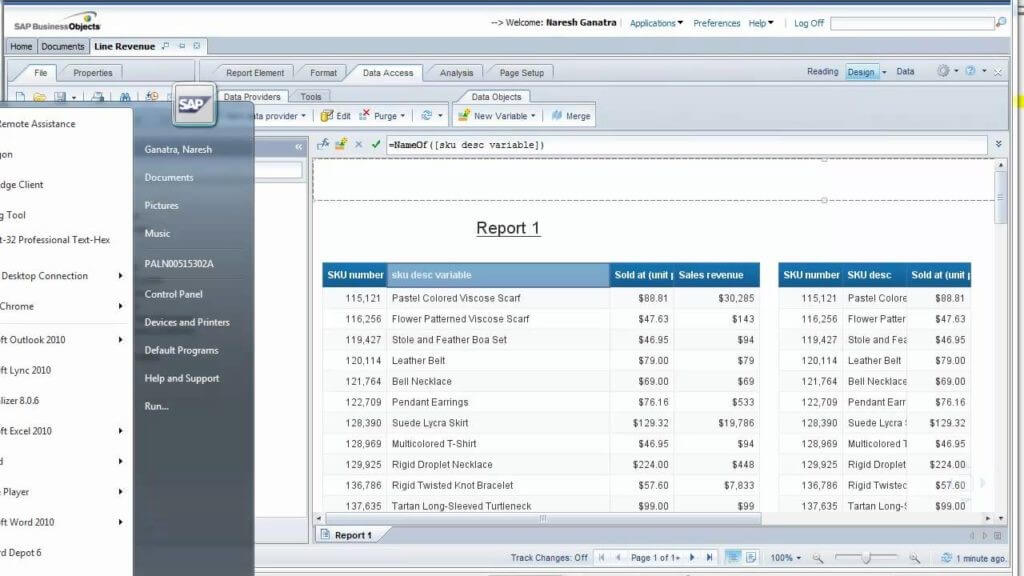 SAP Line Revenue Report